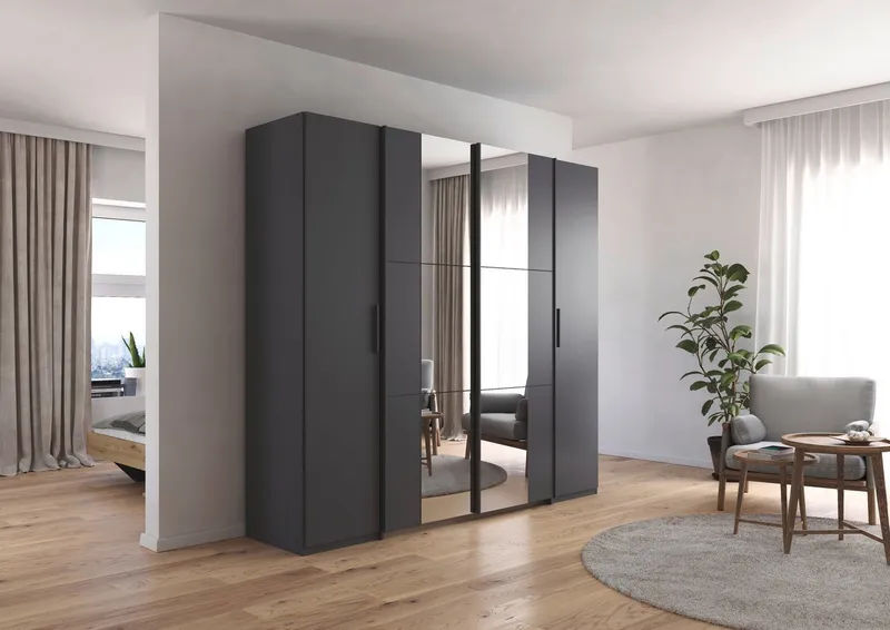 Rauch Rauch Schwebetürenschrank Kleiderschrank Drehtürenschrank Schrank Garderobe KRONACH (in 3 Ausstattungen BASIC/CLASSIC/PREMIUM, Breiten 225/268/311/354 cm) Kombischrank optional mit 1 oder 2 Spiegel viele Böden MADE IN GERMANY, Grau, – Produktbild 8 von 8