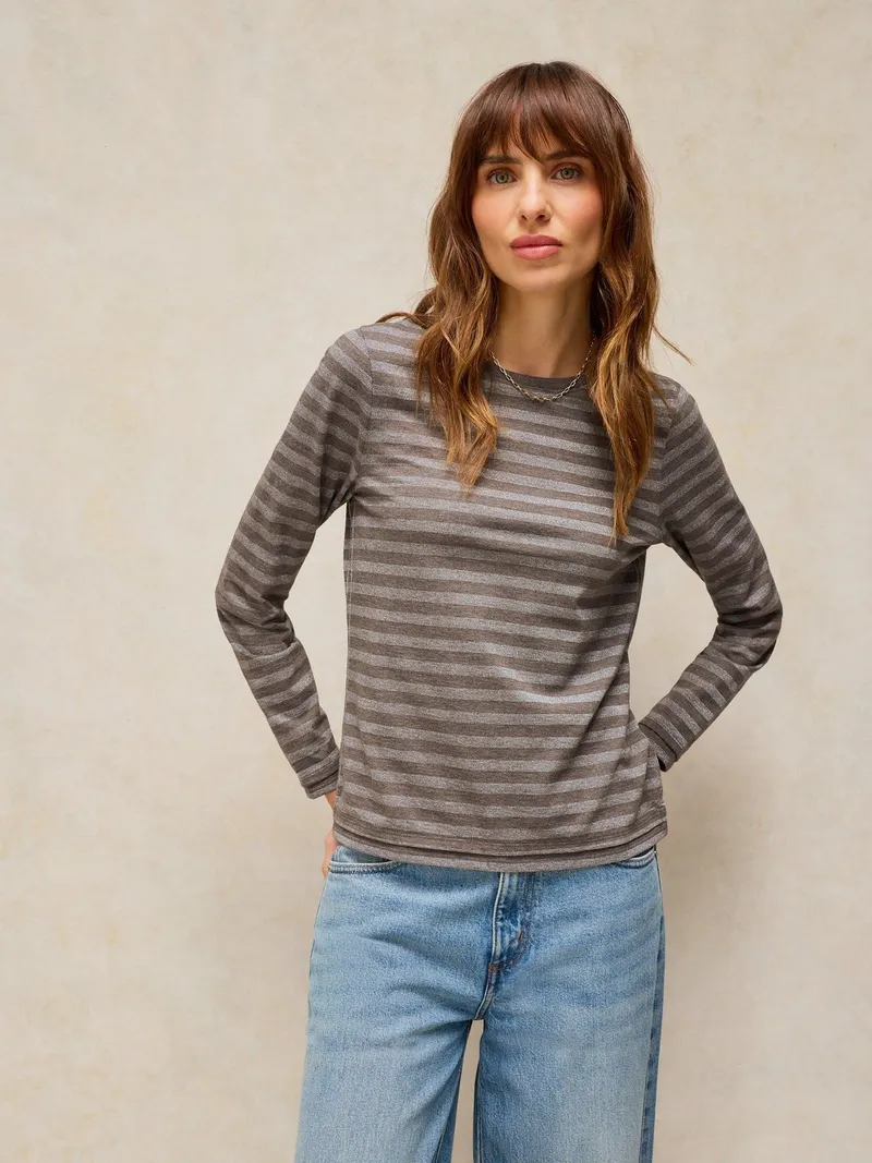 White Stuff White Stuff Gestreiftes Langarmshirt Clara mit Glitzer, Grau multi, – Produktbild 2 von 4