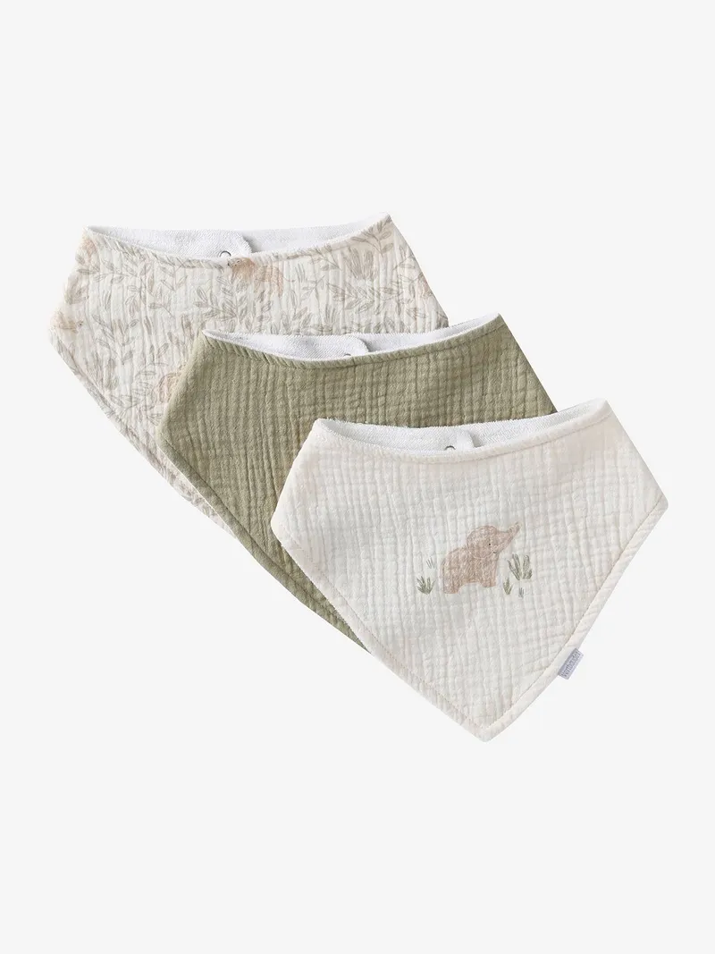 Vertbaudet 3er-Pack Baby Lätzchen, Beige/elefant babylon, – Produktbild 1 von 4