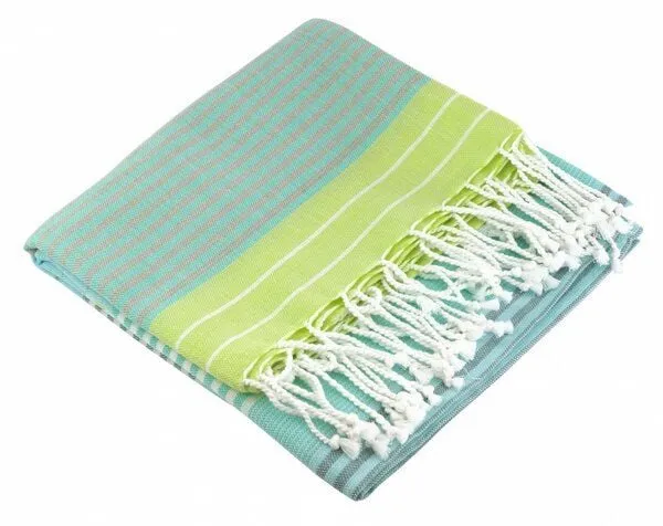 Karawan authentic Karawan authentic Fouta Hamamtuch aus reiner Bio-Baumwolle 200 × 100 cm (Stil SUD), Sunny lime green, – Produktbild 1 von 4