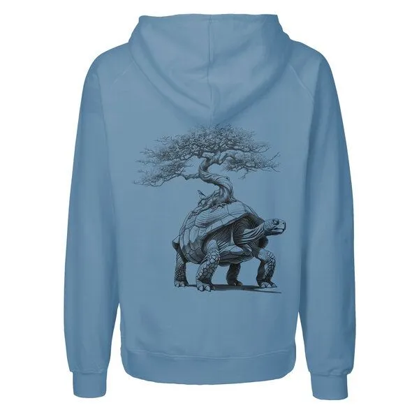 HANDGEDRUCKT HANDGEDRUCKT "Lange Reise" Männer Zip-HOODY aus reiner Biobaumwolle (kbA), Indigoblau, – Produktbild 1 von 4