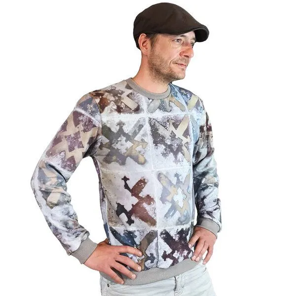 liebewicht liebewicht Pullover Hoodie Sweater grau bunt gemustert aus Biobaumwolle, Bunt/beige ohne kapuze, – Produktbild 3 von 4