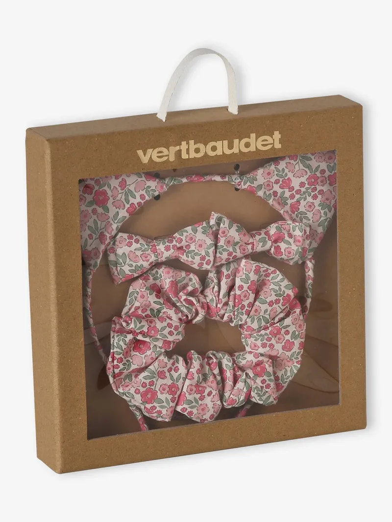 Vertbaudet 4-teiliges Haaraccessoires-Set mit Blumenmuster, Hellrosa, – Produktbild 2 von 3