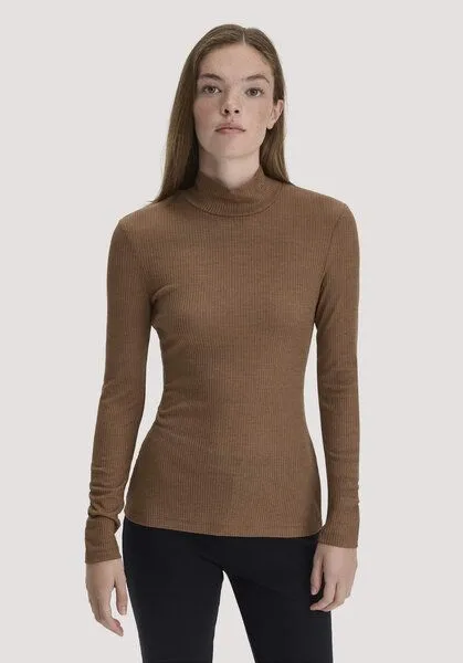 hessnatur hessnatur Mock-Neck Longsleeve WARM TOUCH aus Bio-Schurwolle und TENCEL Lyocell, Camel, – Produktbild 1 von 4