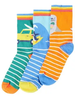 Frugi Frugi Kindersocken in Dreierpack mit Robbe und Surfbrett – Produktbild 1 von 1