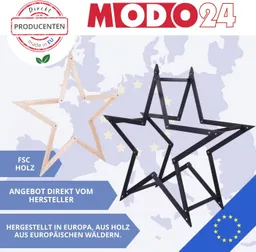 Modo24 Dekostern DIY MODOSTAR Weihnachtsstern Set aus FSC Holz 2D und 3D in 3 Breiten, zum Garten & Terrasse, wetterfest, faltbar & stabil, Weihnachtsdeko – Produktbild 1 von 1