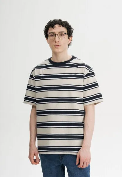 MELA MELA Oversized T-Shirt schwer Style BHAJAN aus 100% Bio-Baumwolle, Navy / birke gestreift, – Produktbild 1 von 4