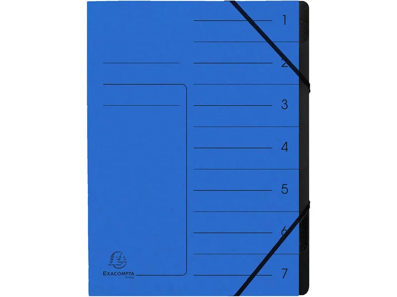 Exacompta 10 Exacompta Ordnungsmappen aus Colorspan, 355 g/m², DIN A4, Gummizug, 7 Fächer, blau – Produktbild 1 von 1