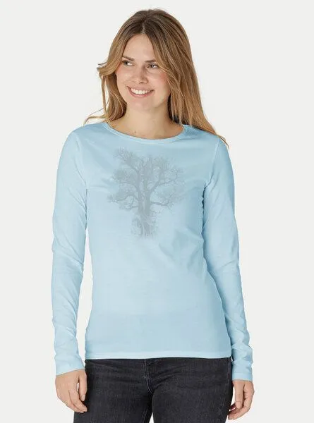 Peaces.bio - handbedruckte Biomode Peaces.bio - handbedruckte Biomode Bio-Damen-Langarmshirt Chestnut, Hellblau, – Produktbild 2 von 3
