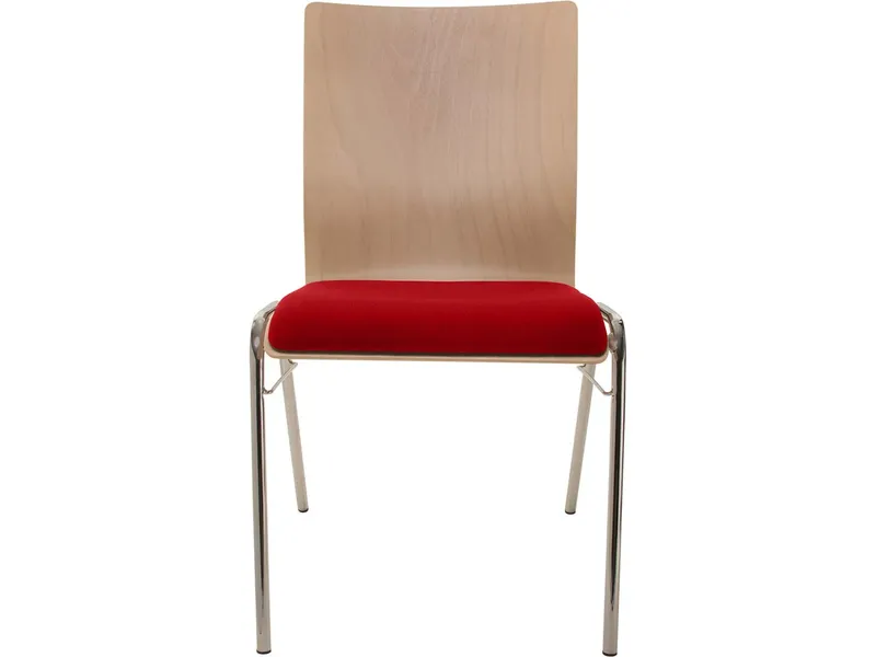 Besucherstuhl "A45" Buche, Gestell verchromt, Steg, Sitzpolster rot – Produktbild 1 von 1