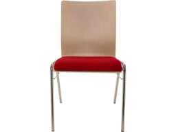 Besucherstuhl "A45" Buche, Gestell verchromt, Steg, Sitzpolster rot – Produktbild 1 von 1