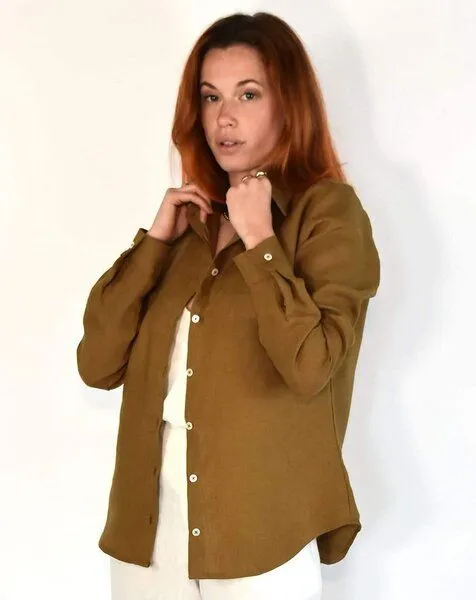 Aatise Aatise Hemdbluse aus 100% Leinen langarm Zalabis made in France, Braun, – Produktbild 1 von 3