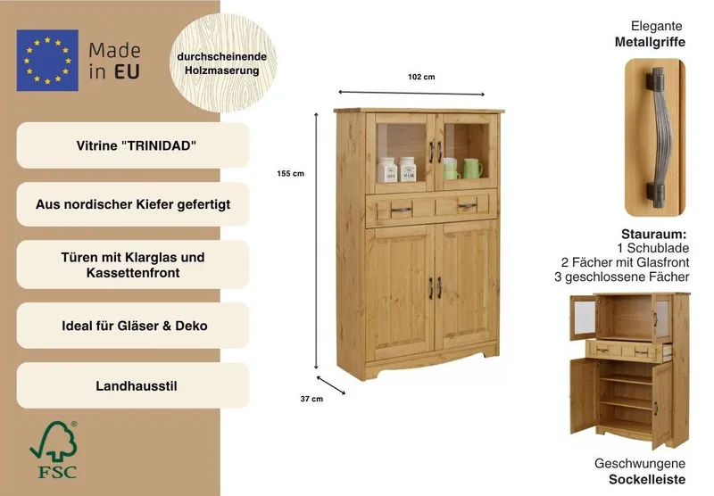 OTTO home Highboard Trinidad, Vitrine, Breite 102 cm, Beige, – Produktbild 1 von 4