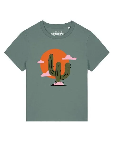 watapparel watapparel T-Shirt Frauen Kaktus im Sonnenuntergang, Green bay, – Produktbild 1 von 2