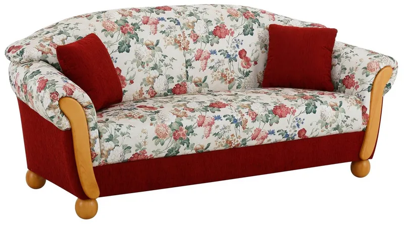 Home affaire 3-Sitzer Milano, bequemes Sofa mit geschwungenen Armlehnen, Landhaus-Stil, Rot, – Produktbild 6 von 8