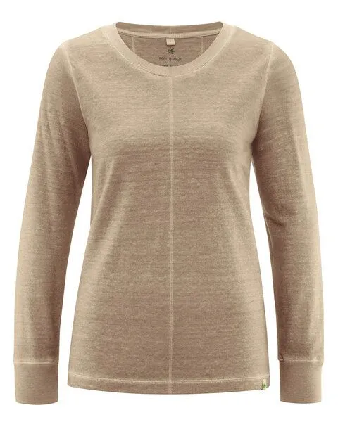 HempAge HempAge Langarmshirt mit mittiger Naht Hanf/Biobaumwolle, Shitake (braun), – Produktbild 3 von 4