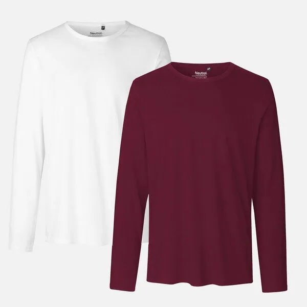 Neutral Neutral® Neutral Doppelpack Long Sleeve Shirt Herren - Bio-Baumwolle, Weiss / bordeaux, – Produktbild 1 von 3