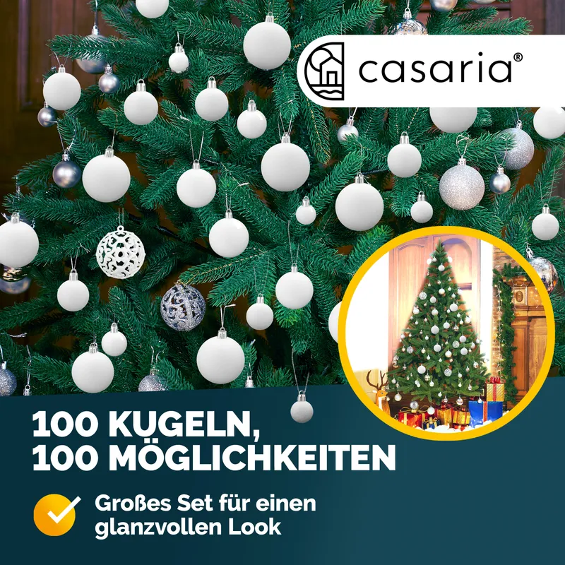 Casaria® Weihnachtskugeln Weiß 100-tlg in matt, glänzend & glitzernd – Produktbild 2 von 2