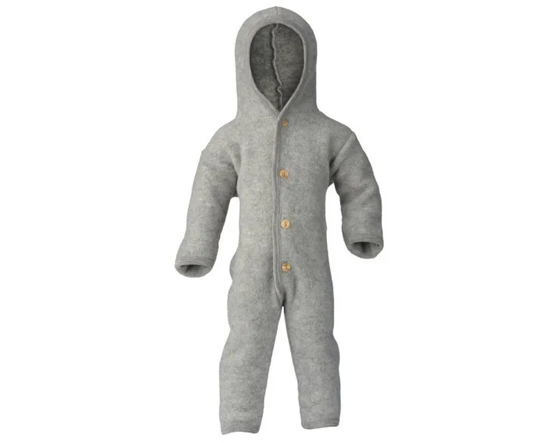 Engel Naturkleidung Overall (1-tlg) Baby Fleece Overall mit Kapuze aus Bio Merinoschurwolle, Grau, – Produktbild 2 von 2