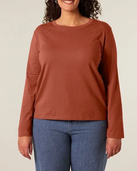 YTWOO YTWOO Basic Damen Langarmshirt aus 100% Biobaumwolle, Herbstbraun, – Produktbild 1 von 4