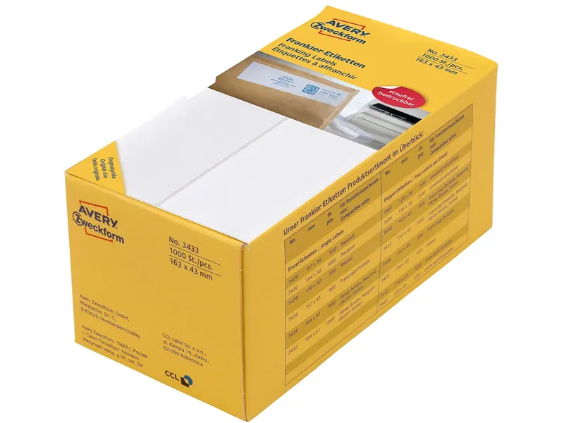Avery Zweckform Avery Zweckform Frankier-Etiketten 163 x 43 mm, doppelt, 1.000 Stk. – Produktbild 2 von 4