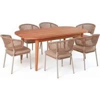 Gartenmöbel-Set "Madera & Spitz" 7-tlg. 1 Tisch 180/240 x 100 cm, 6 Sessel, teak/sand – Produktbild 1 von 1