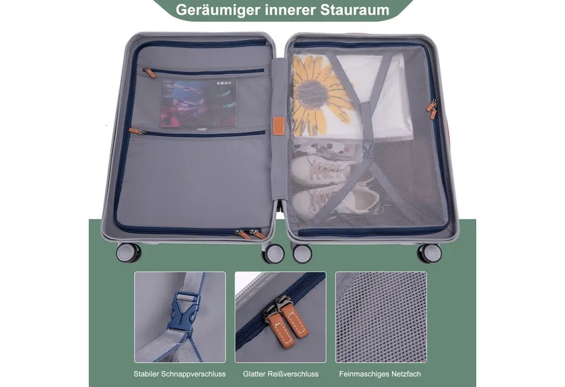 Travelhouse Hartschalen-Trolley Capri, 4 Rollen, PC Hartschale, USB + USB C Anschluss, Rollenbremse, Grün, – Produktbild 1 von 5