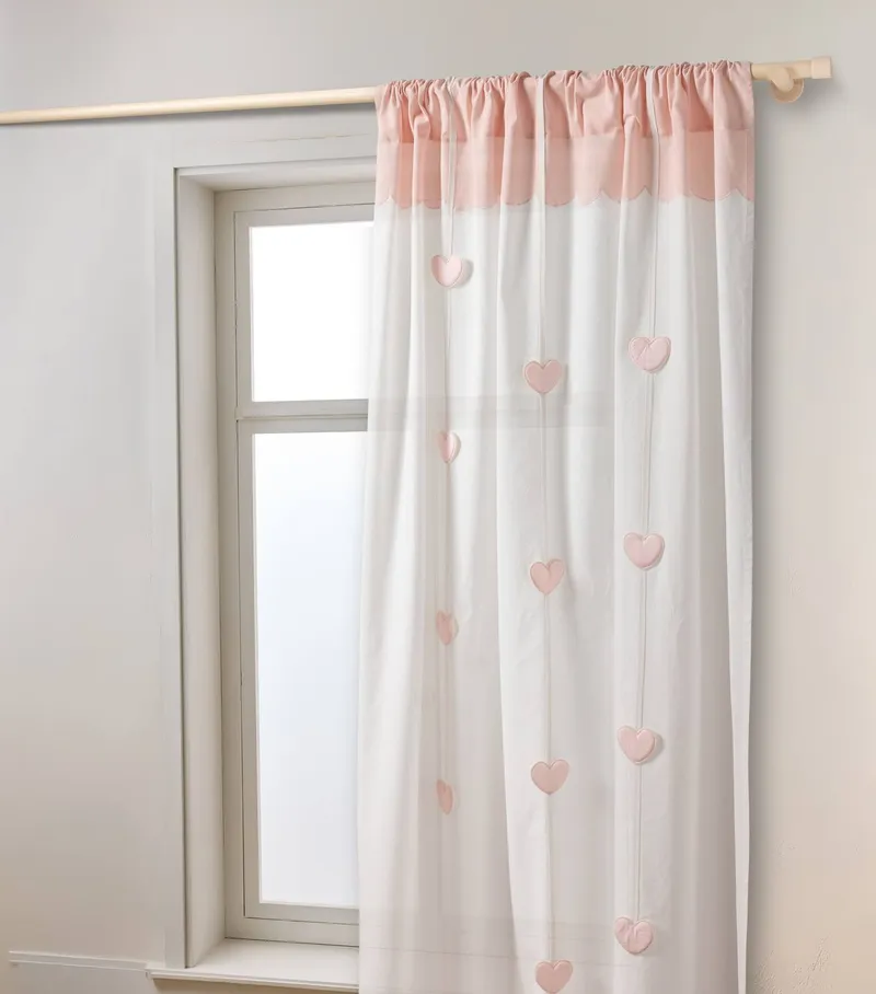 Vertbaudet Voile-Vorhang MEIN HERZ mit Tunnelzug und Girlande lichtdurchlässig Kinderzimmer hell, Hellrosa, – Produktbild 2 von 3