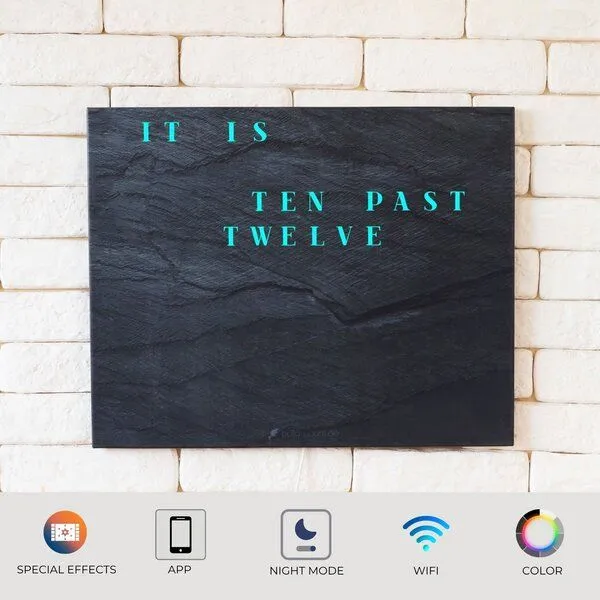 build-yours build-yours WordClock Jupiter Dark Slate Design - Wortuhr ENGLISCH - LED Wall Clock – Produktbild 1 von 4