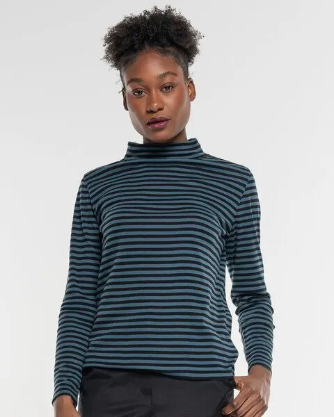 Alma & Lovis Alma & Lovis Turtleneck Ringelshirt aus softer Bio-Baumwolle | Ringel Turtleneck, Pinie (grün), – Produktbild 1 von 4
