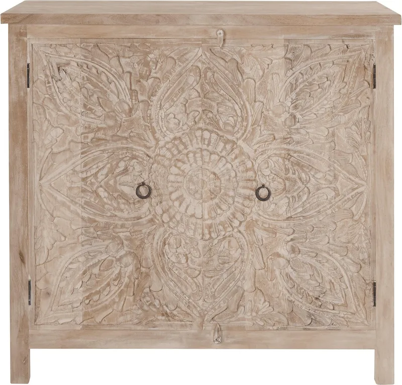 OTTO home Kommode Malati Highboard mit 2 Türen, 2 Fächer und dekorativer Fräsung, Handgefertigt mit dekorativen Fräsungen, mit Metallgriffen, Beige, – Produktbild 1 von 5