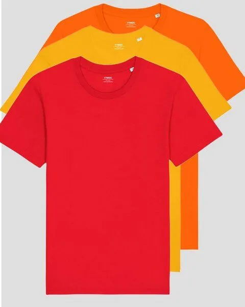 YTWOO YTWOO 3er Pack Basic Unisex T-Shirt aus Bio Baumwolle | viele Farbkombinationen | Fair Trade | Nachhaltig, Orange-gelb-rot, – Produktbild 1 von 4