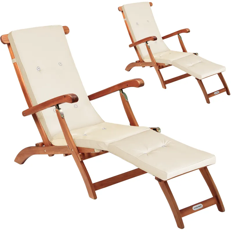 Casaria® Casaria® Gartenliege Queen Mary® 2er-Set Akazie FSC®-zertifiziert inkl Auflage Creme – Produktbild 1 von 2