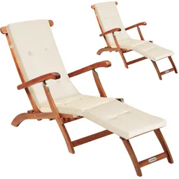 Casaria® Casaria® Gartenliege Queen Mary® 2er-Set Akazie FSC®-zertifiziert inkl Auflage Creme – Produktbild 1 von 1