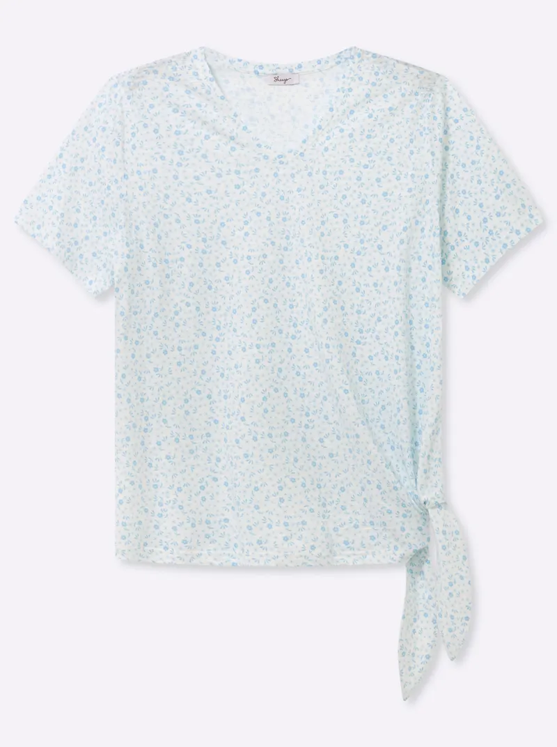 sheego V-Shirt ecru-aqua-bedruckt, Ecru-aqua-bedruckt, – Produktbild 1 von 2