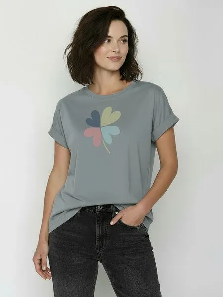 GreenBomb GREENBOMB Clover Loony - Sportliches T-Shirt aus Bio-Baumwolle mit Rollup Sleeve / hochwertiger Print / GOTS / Fair & Vegan, Grau (fogstone), – Produktbild 1 von 4