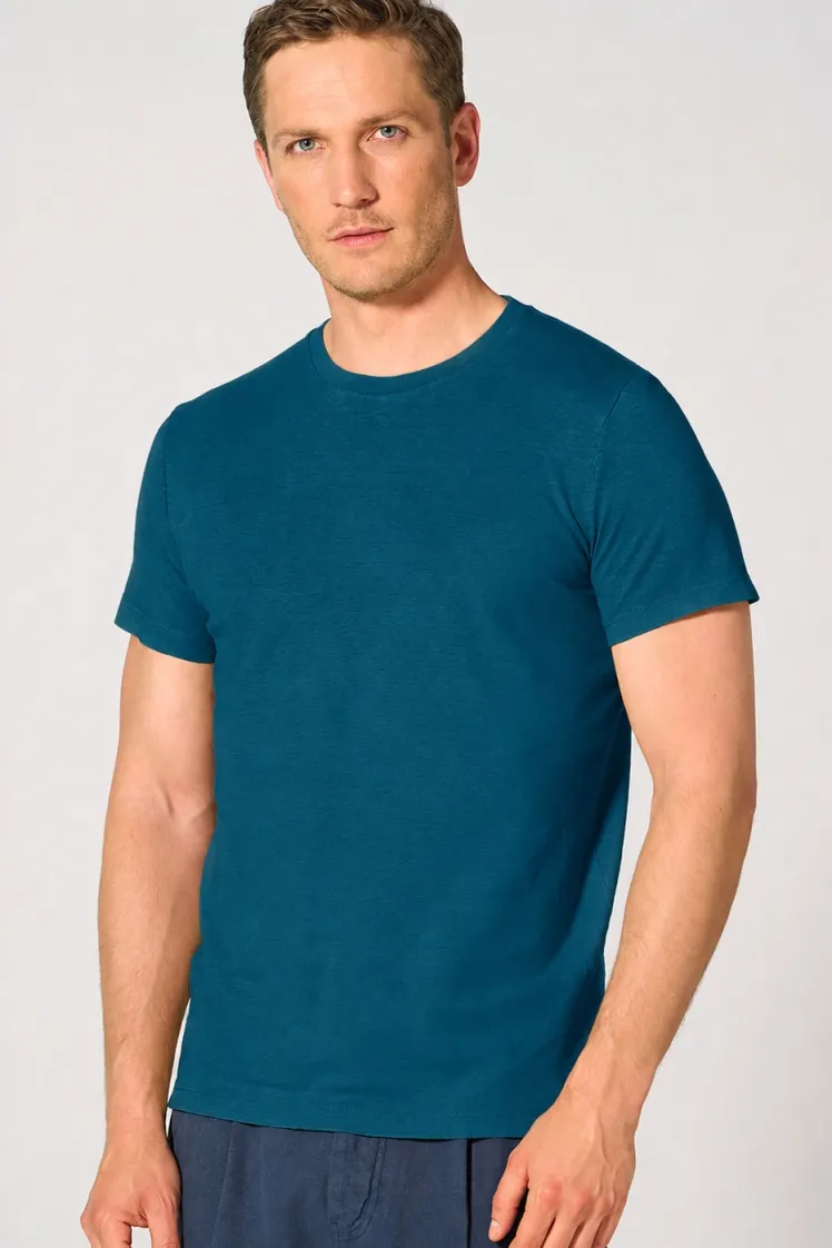 HempAge Hempage Herren vegan T-Shirt Slim Fit Meerblau, Blau, – Produktbild 2 von 2
