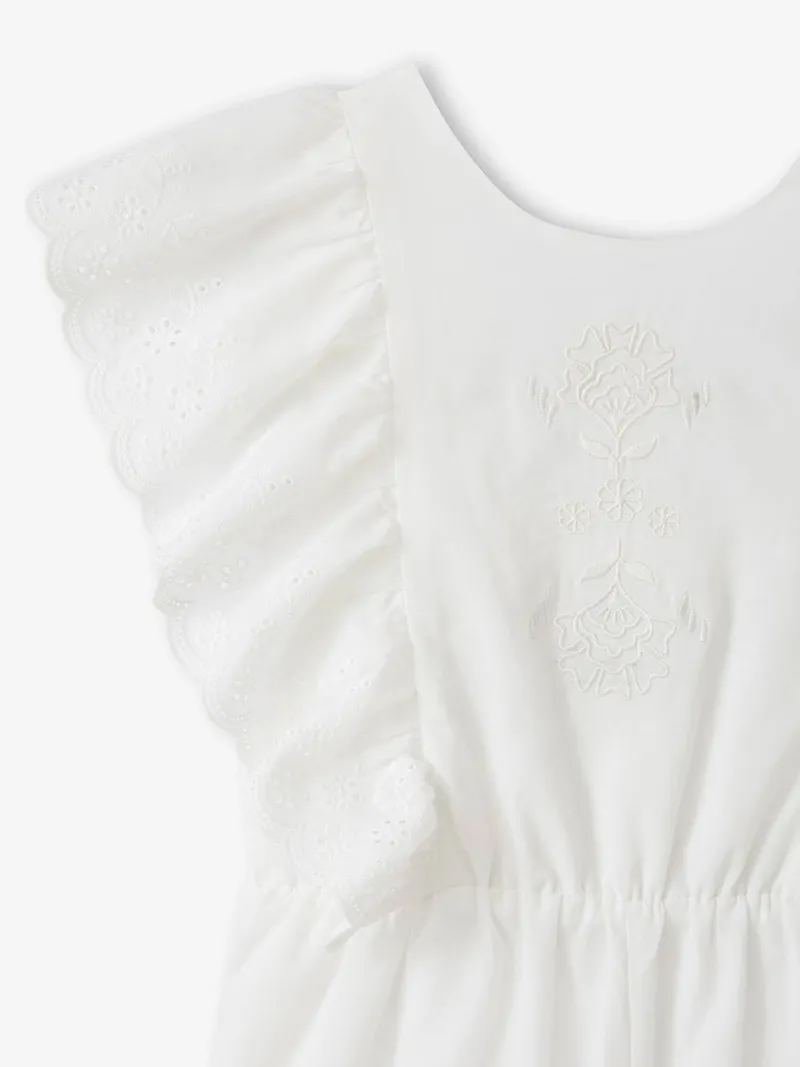 Vertbaudet Kurzer Mädchen Jumpsuit mit Stickerei und Volants, Weiß, – Produktbild 3 von 4