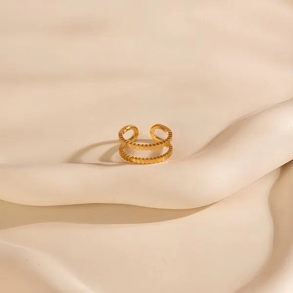 ELEKTROPULLI Größenverstellbarer DOTS DOUBLE Ring ca. Ø 17 mm von Elektropulli, Gold, – Produktbild 2 von 4