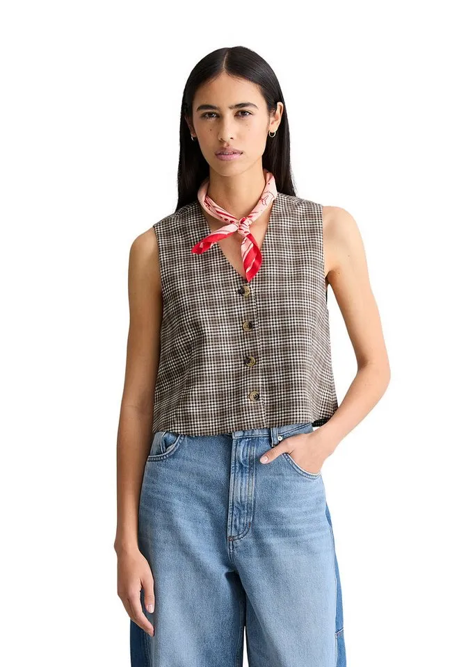 Marc O'Polo DENIM Kurzweste aus Organic Cotton-Leinen-Mix, Braun, – Produktbild 1 von 5