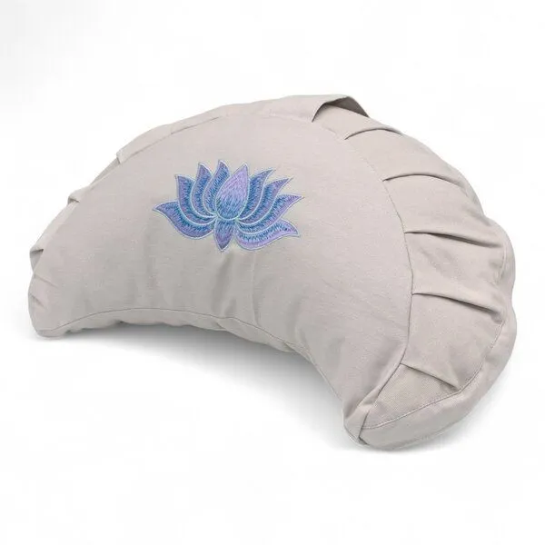 BAGHI BAGHI Meditationskissen Halbmond mit Lotus Bestickung im Farbverlauf Bio-Baumwolle kbA, Hellgrau, – Produktbild 1 von 4