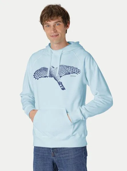 Peaces.bio - handbedruckte Biomode Peaces.bio - handbedruckte Biomode Bio-Herren-Kapuzensweater Sperber, Hellblau, – Produktbild 2 von 2