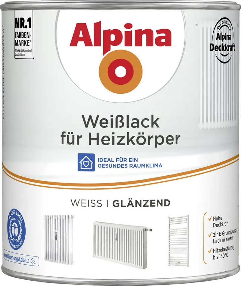 Alpina Alpina Heizkörperlack Alpina Heizkörperlack weiß 2 L weiß glänzend, Weiß, – Produktbild 1 von 4