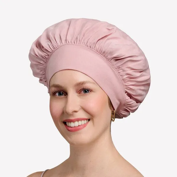Qupro Qupro Schlafhaube Bonnet vegane Seide Cupro, Light rosé, – Produktbild 1 von 5