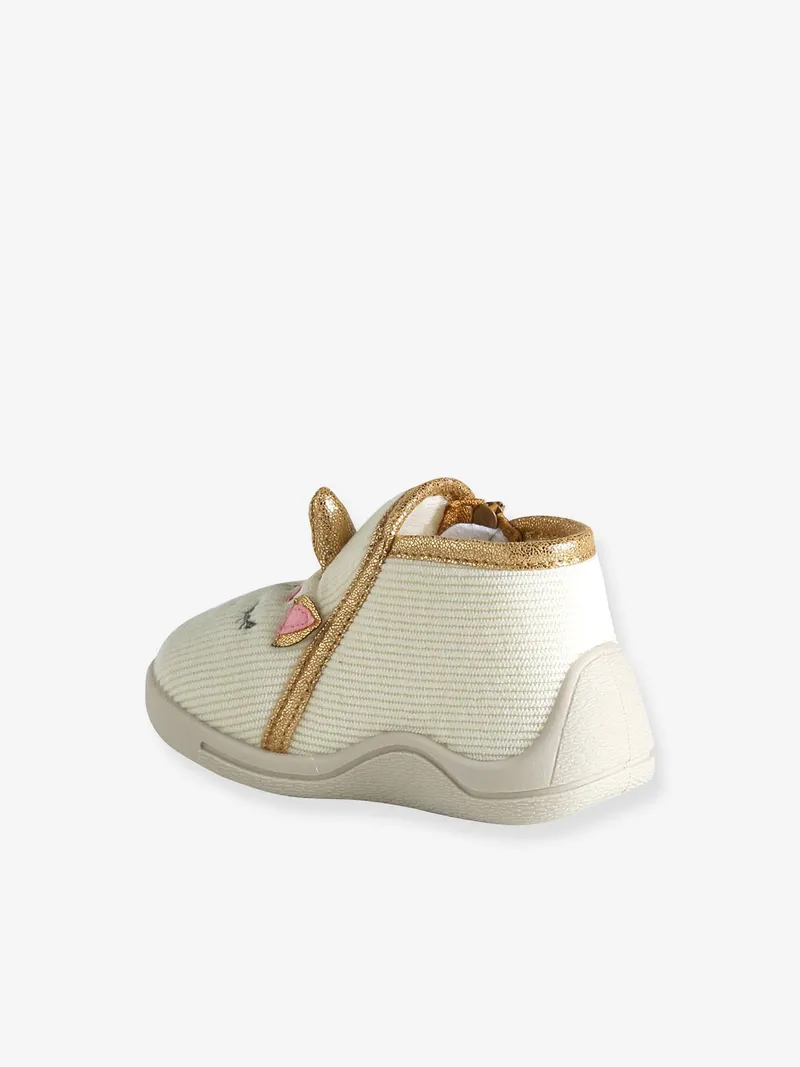 Vertbaudet Baby Stoff-Hausschuhe mit Reißverschluss, Wollweiß einhorn, – Produktbild 4 von 4