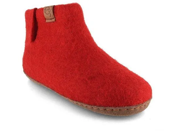 WoolFit WoolFit Yeti Kids Hüttenschuhe aus 100% Wolle mit Ledersohle, Rot, – Produktbild 1 von 3