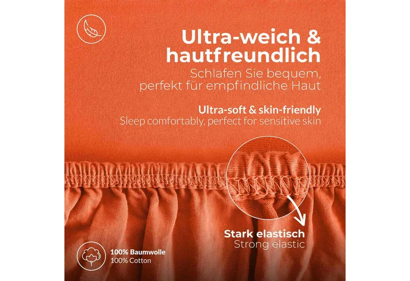 etérea Himmlische Qualität Spannbettlaken etérea Comfort Jersey 2er Set Spannbettlaken, Jersey, Gummizug: rundum, (2 Stück), Orange, – Produktbild 4 von 5
