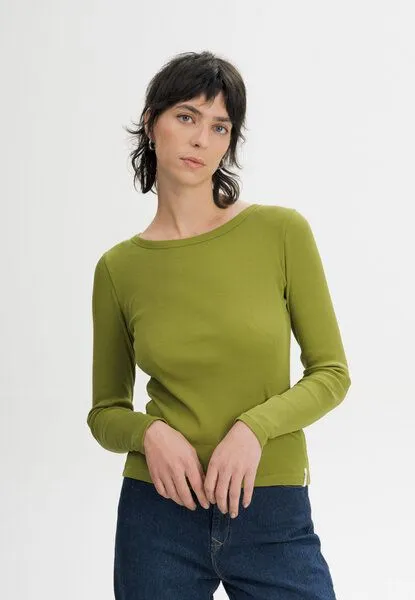 MELA MELA Ripp Longsleeve Style MEHAR aus 100% Bio-Baumwolle, Golden green, – Produktbild 1 von 4