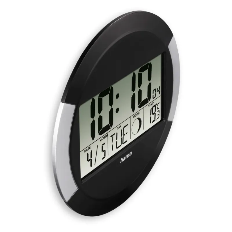 Hama Hama Funkwanduhr "Ischia", digital, DCF, Tischuhr, Temperaturanzeige, Schwarz, – Produktbild 3 von 5