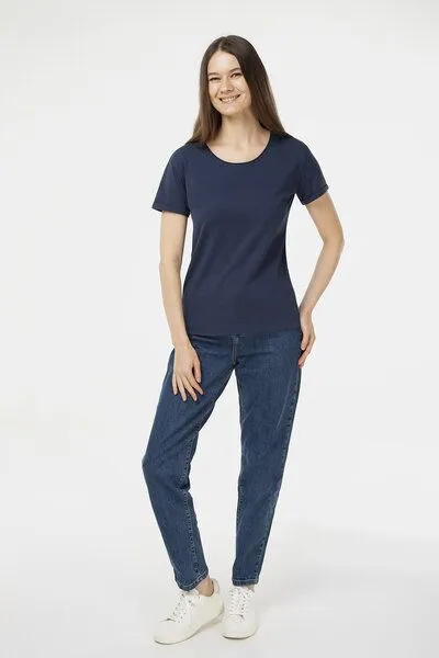 Evermind Evermind Damen T-Shirt mit umgeschlagenen Ärmeln, Dunkelmarine, – Produktbild 4 von 4
